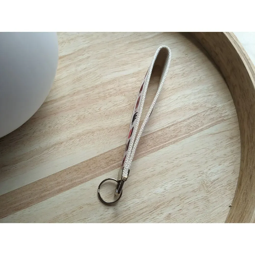 Coffee Cup Keychain Wristlet Feather Boho Fabric Key Ring FOB Espresso Gift Item